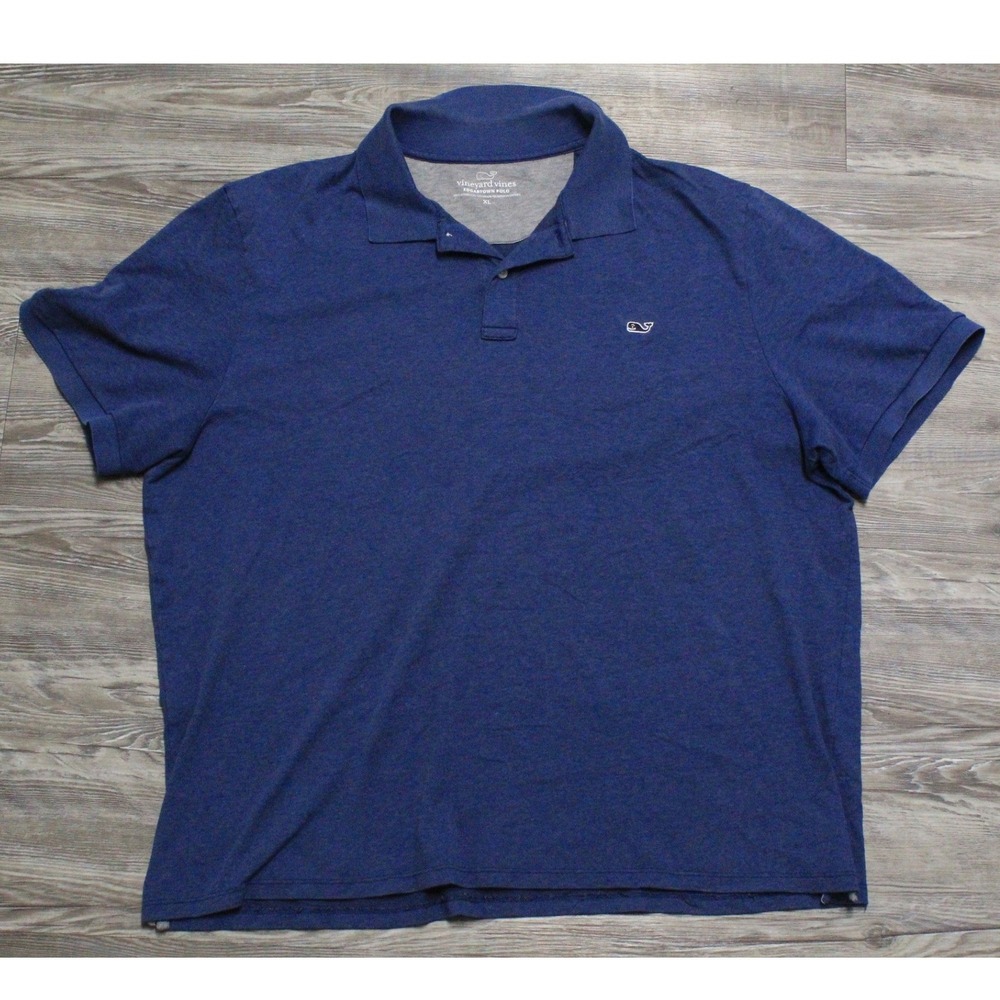 Vineyard Vines Mens XL Edgartown Polo Shirt Blue Heathered Short Sleeve Stretch